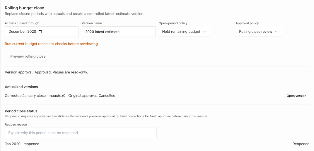 Corrected budget version approved after reopening January