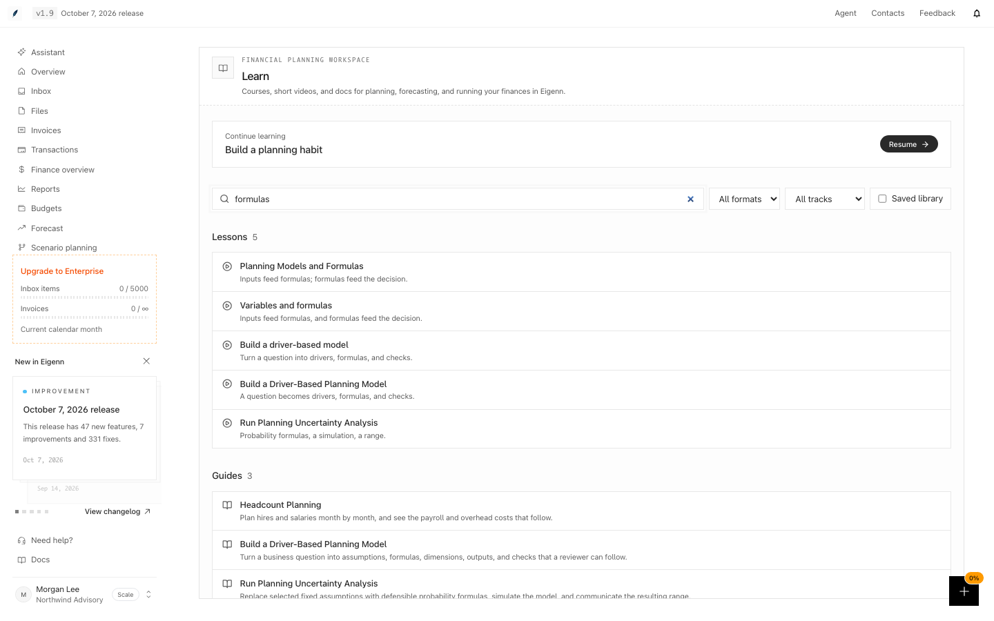 Learn search for formulas, with matching lessons and guides grouped above concepts and reference pages.