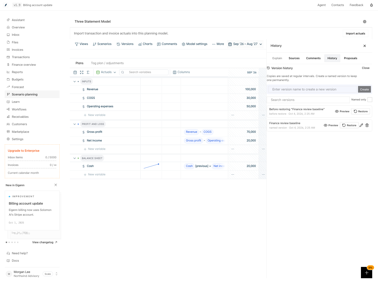 Version history after restore, including the automatic before-restore recovery snapshot.