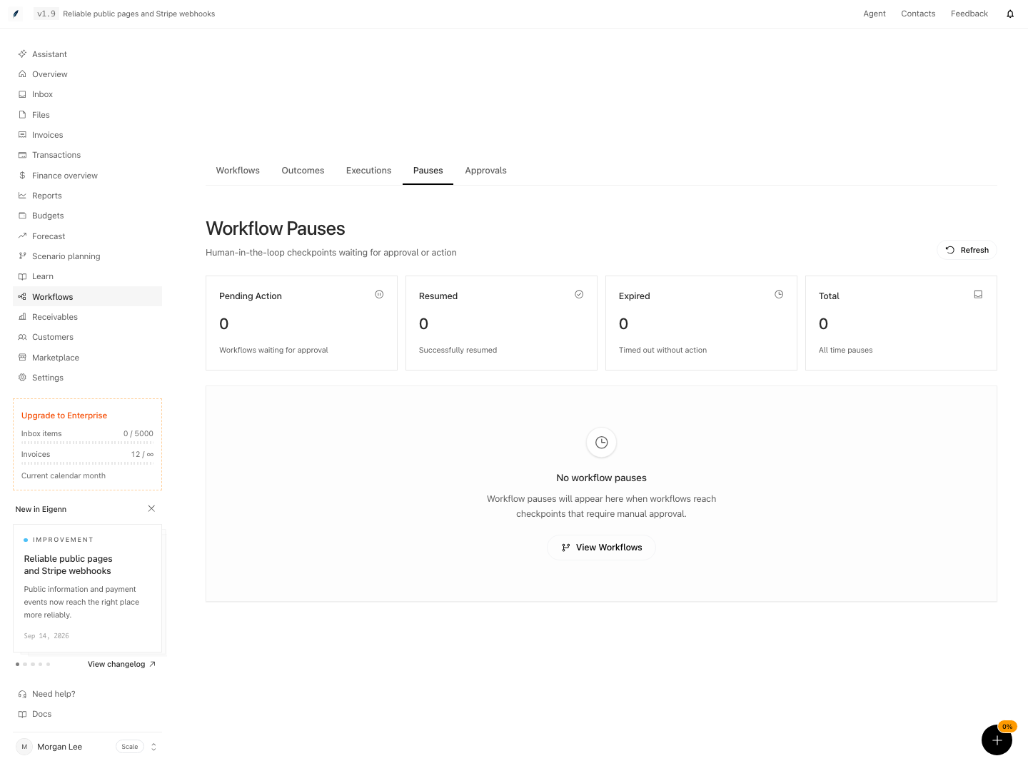 Workflow pause queue and its review controls.